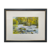 Watercolor painting "Tree-lined mountain river" by Blanot Wawrzyniak