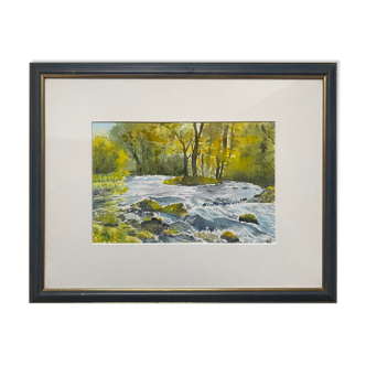 Watercolor painting "Tree-lined mountain river" by Blanot Wawrzyniak