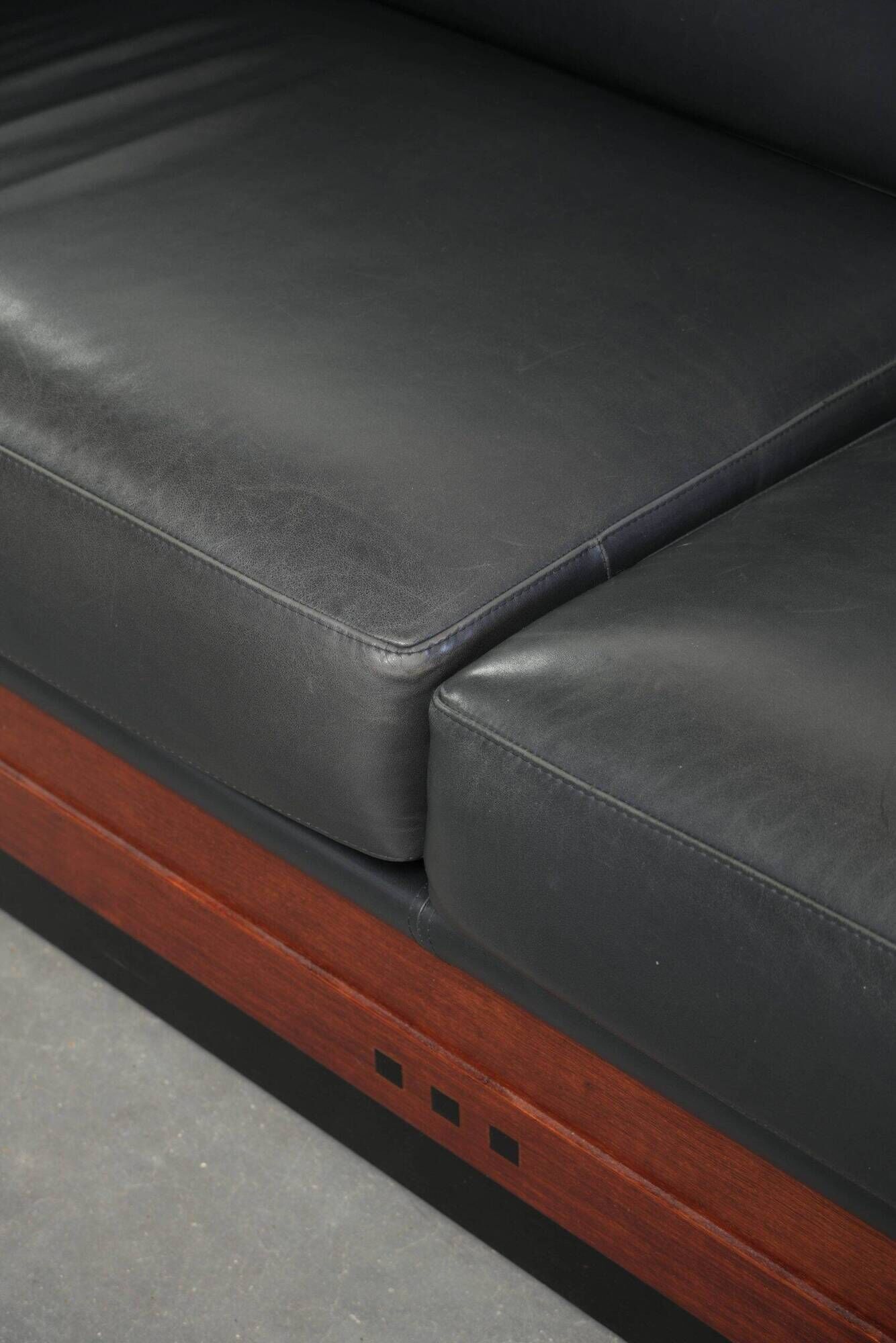 Timeless 3-seater Art Deco design sofa  upholstered in black cowhide leather