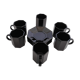 6 espresso coffee cups and their black saucers Octime Arcoroc