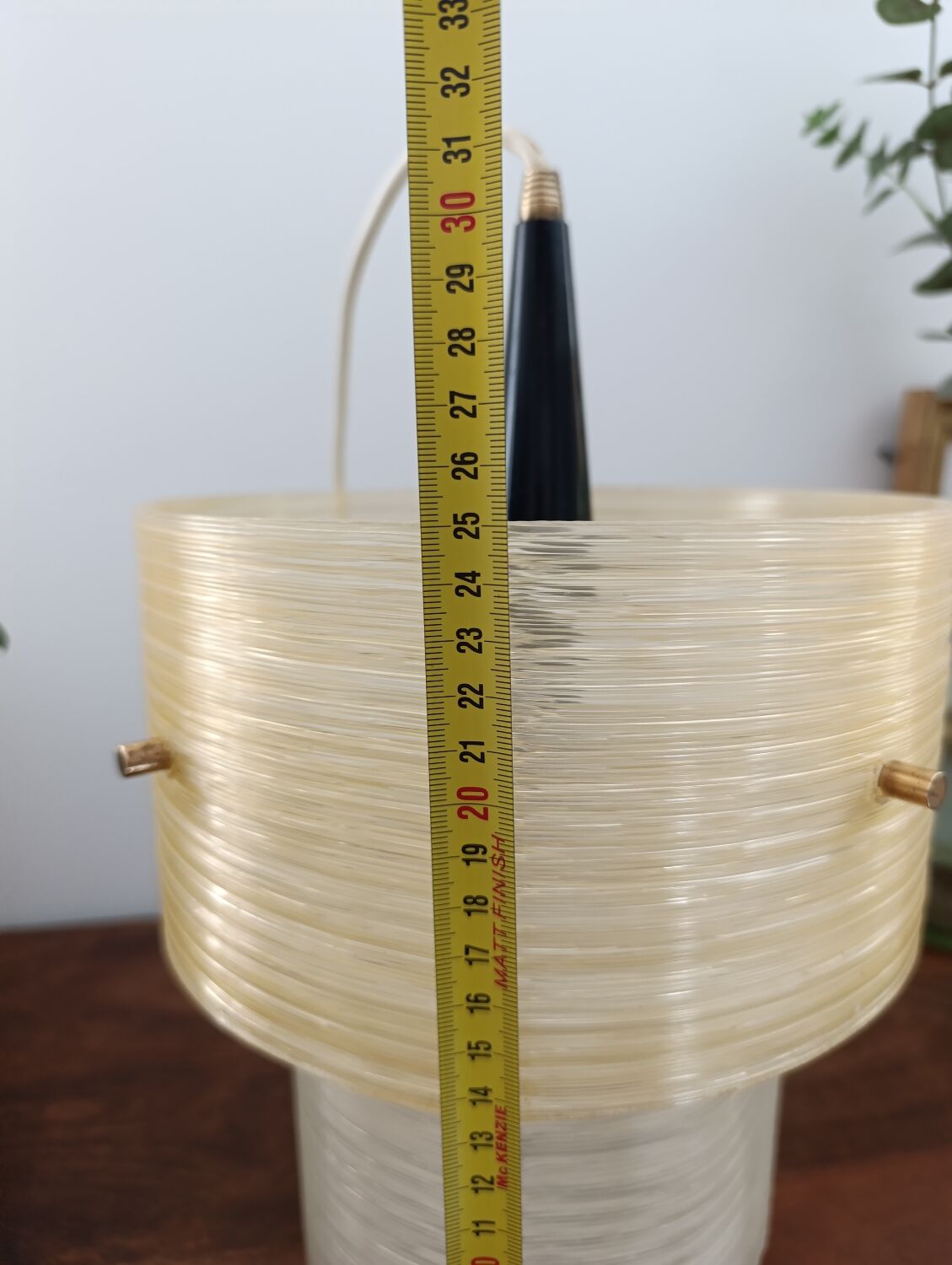 Plexiglas pendant light, two-tone ribbed plastic, 1970