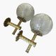 Pair of neoclassical wall sconces in twisted brass and ribbed glass.
