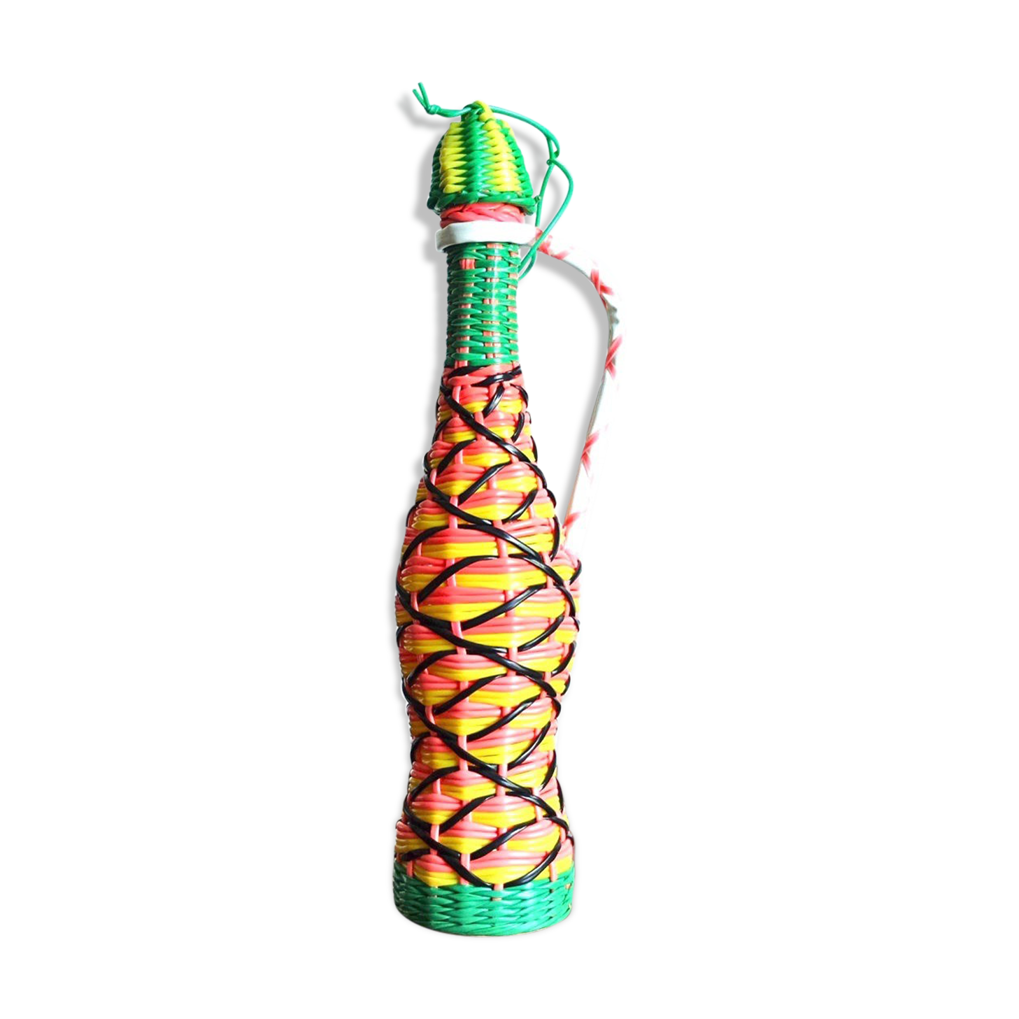 Decorative bottle covered with scoubidou 60 years