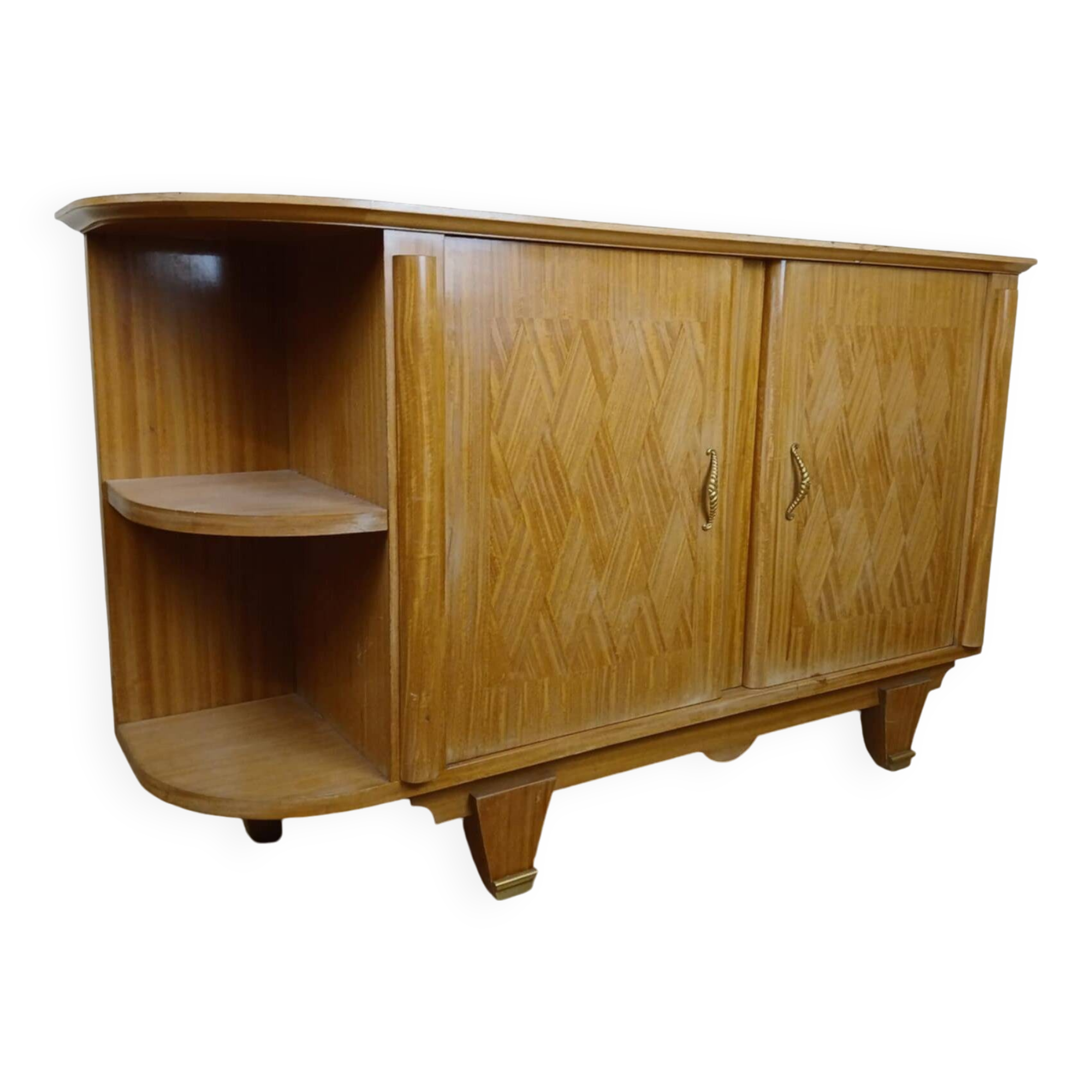 According to Jules Leleu: Rare corner sideboard in light wood, Art Deco period, circa 1930
