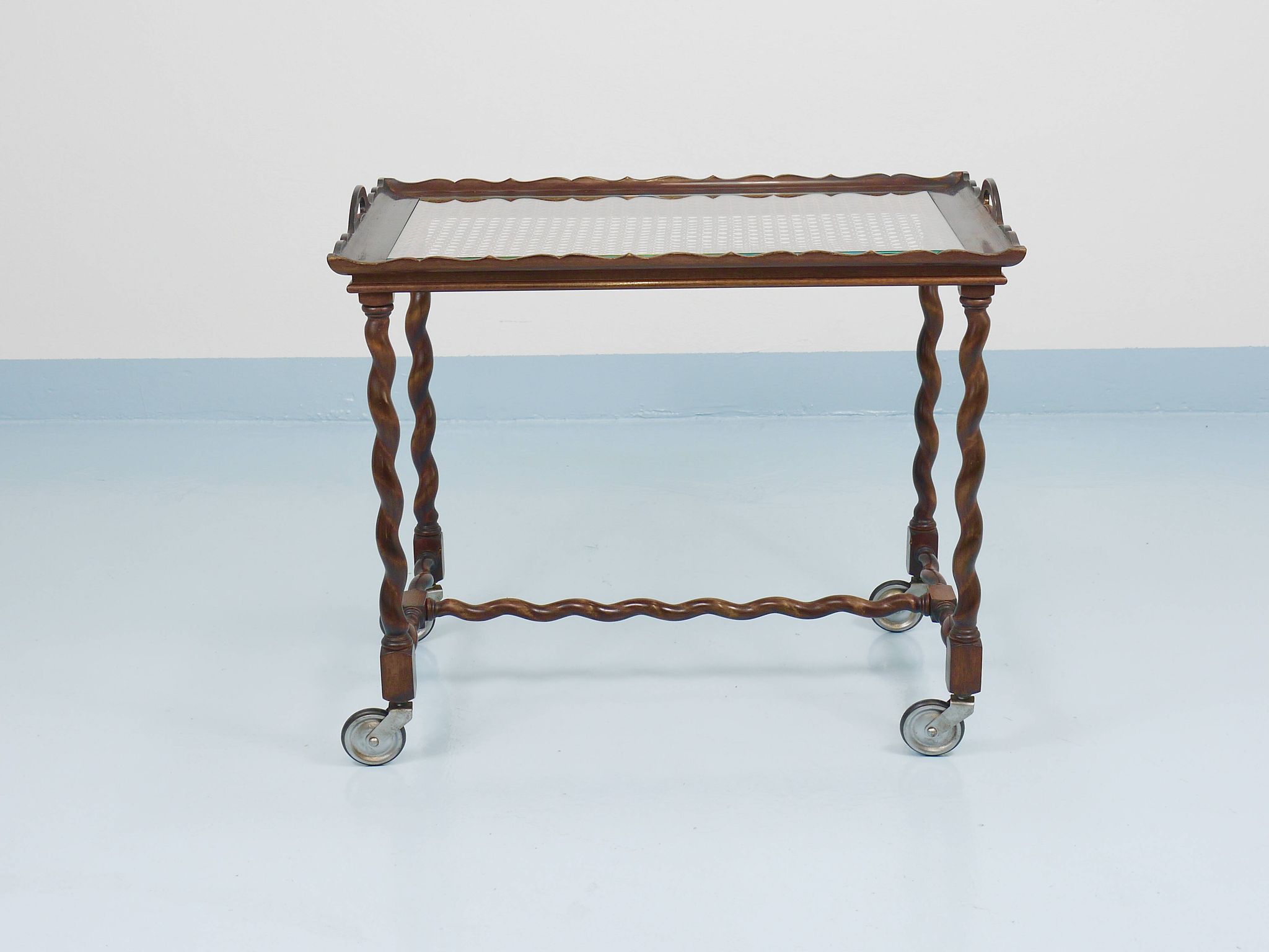 Antique Neo-Baroque Italian Barley Twist Bar Cart Serving Trolley, 1920s