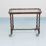 Antique Neo-Baroque Italian Barley Twist Bar Cart Serving Trolley, 1920s