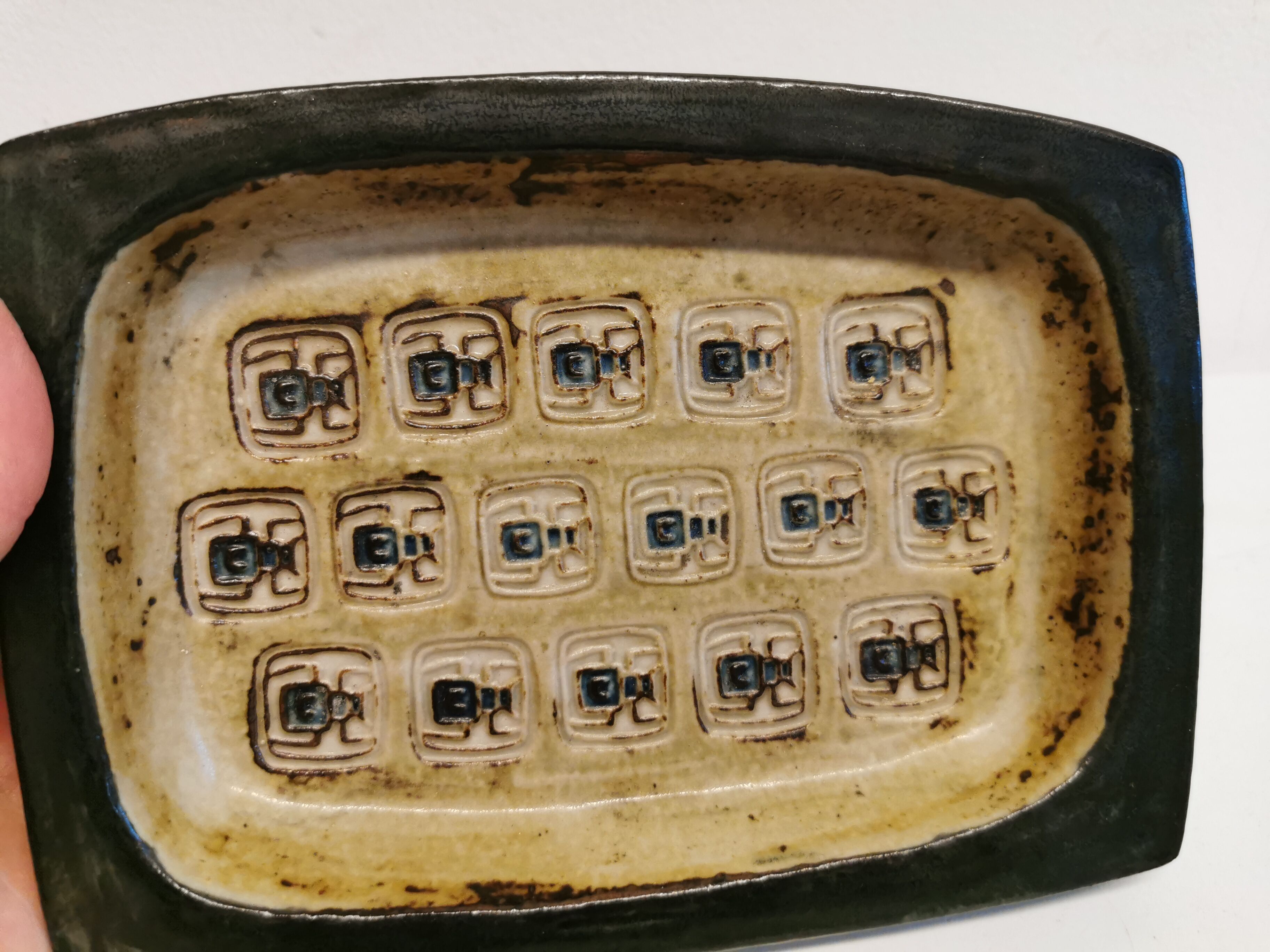 Square ashtray/stoneware bowl with sung glaze from royal copenhagen - designed by jørgen mogensen