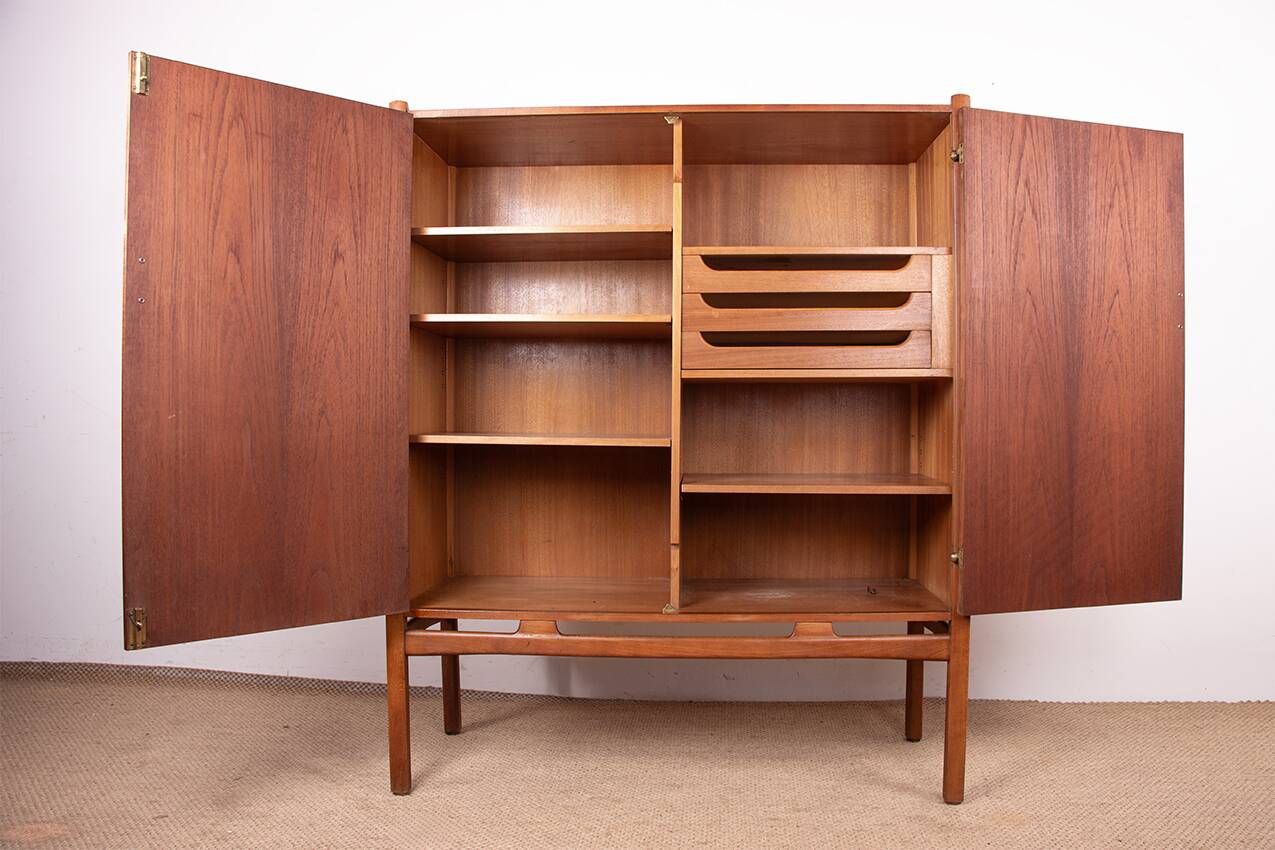 Swedish High Cabinet, Teak, Beech, Brass model Napoli, David Rosen 1960.