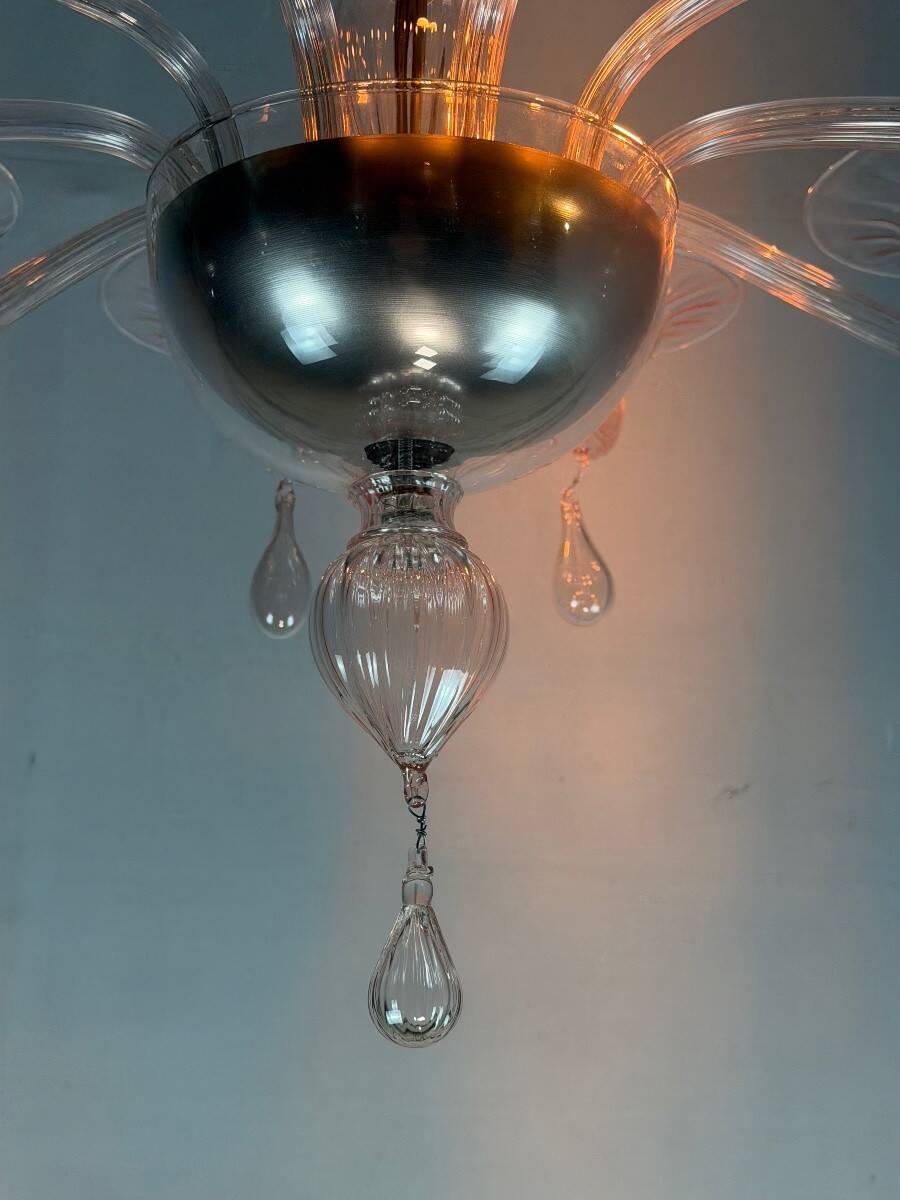 Venetian glass lustre in pink, in the style of Venini.