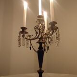 Candélabre d’onyx noir bronze et cristaux France années 1940.