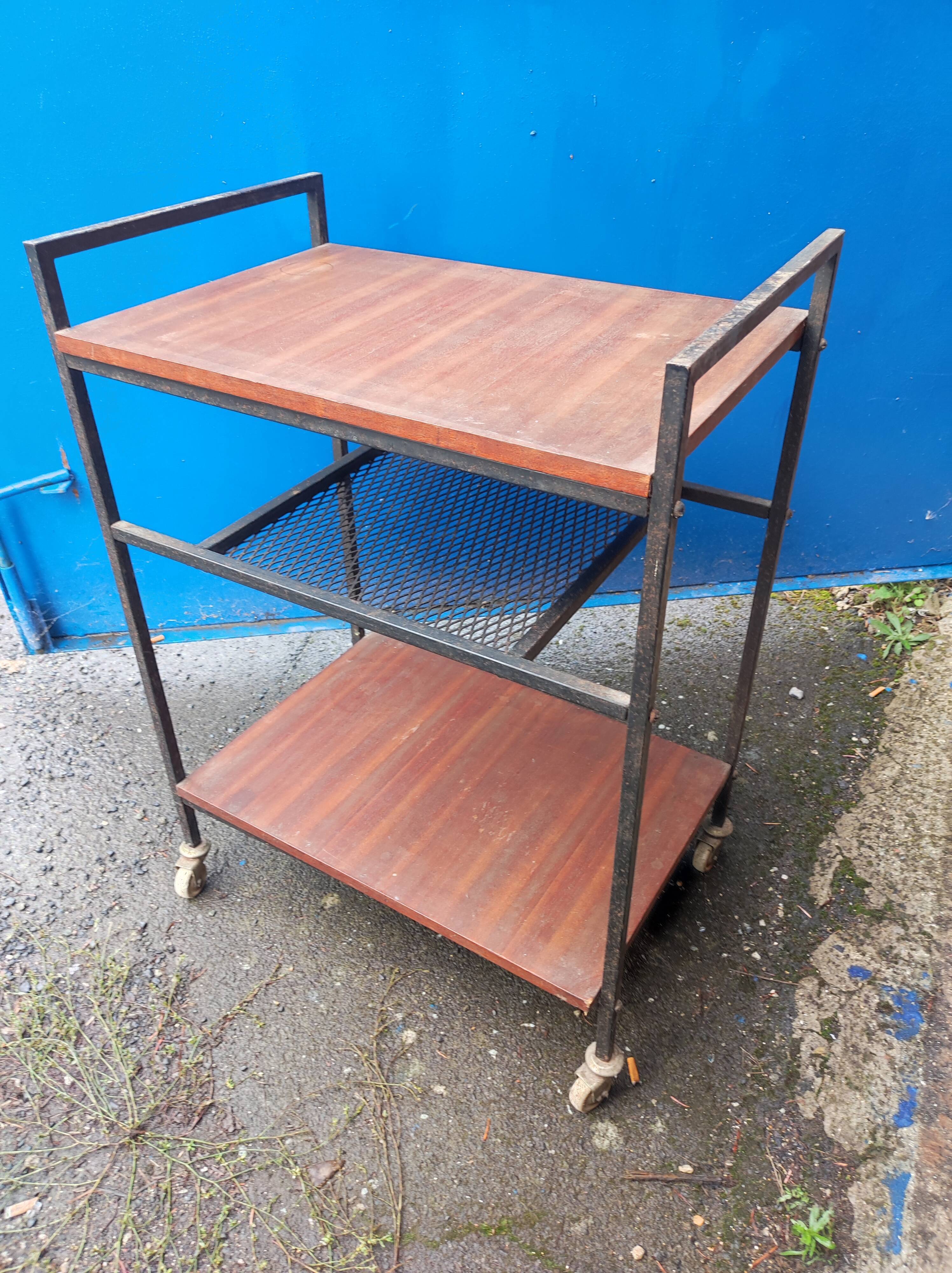 Table desserte à roulettes acier bois Meurop