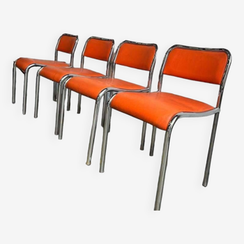 Ensemble de 4 chaises orange vintage / chaises de cuisine