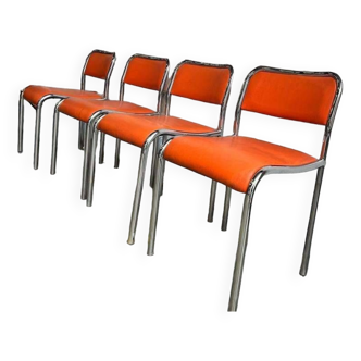Ensemble de 4 chaises orange vintage / chaises de cuisine