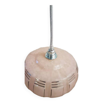 Suspension verre de Clichy rose argenté