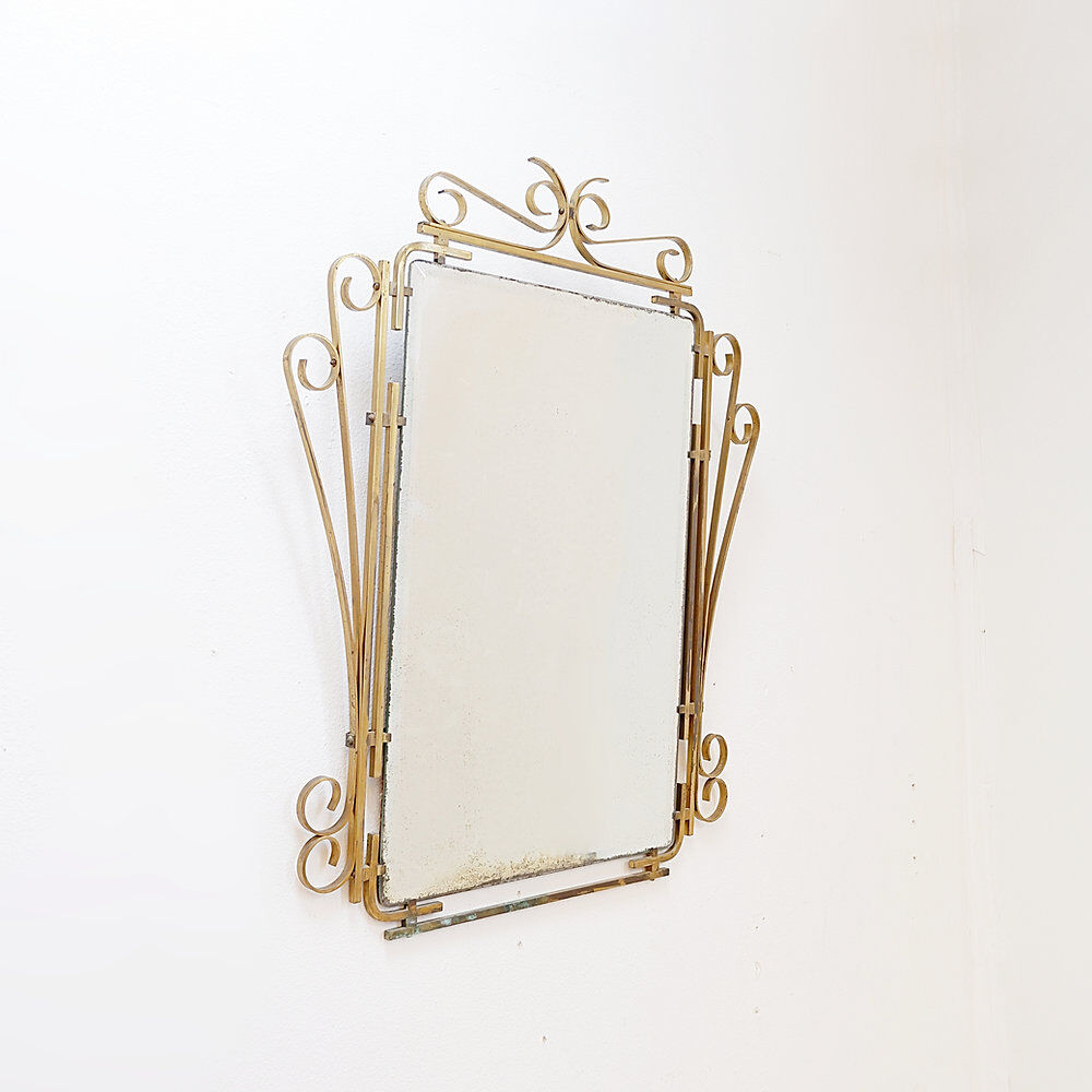 Italian brass mirror with scrolls, mid-century - 1950s