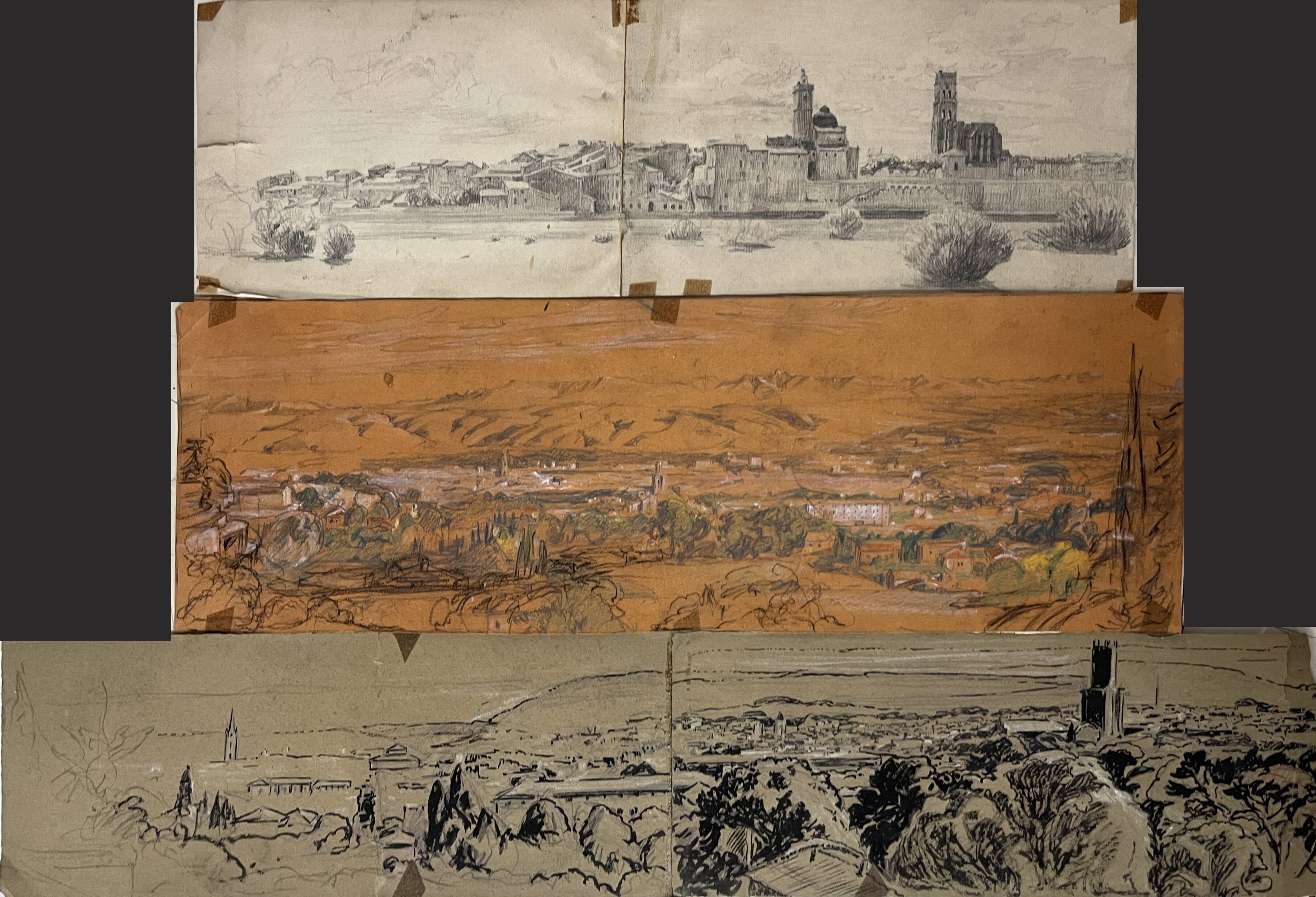 Tableaux lot 3 studies Pastel Ed. Pannetier (1884-1965) Panoramic landscapes