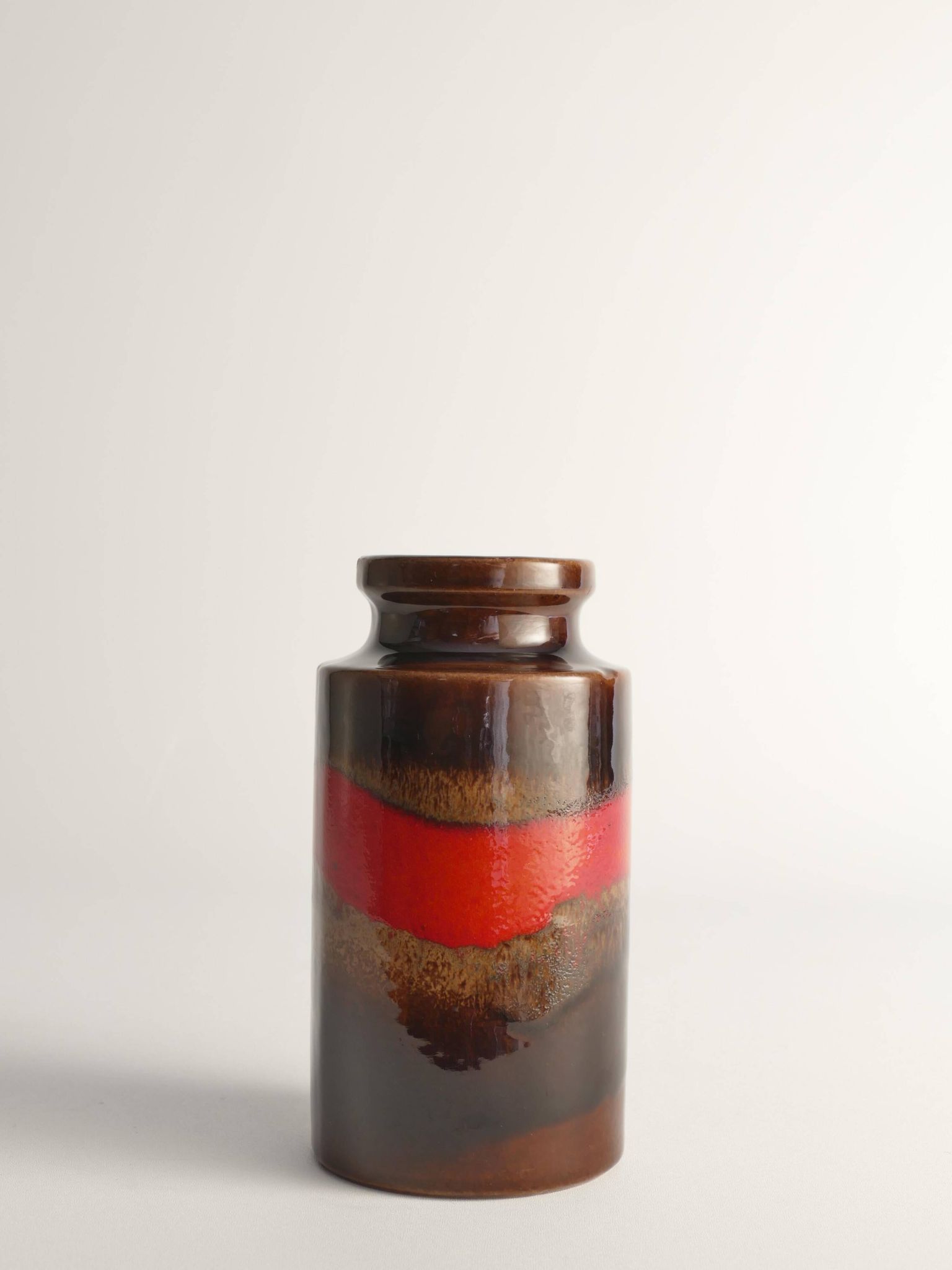 Mid-century Modern Fat Lava Red and Brown Stoneware Vase by Scheurich, W Germany
