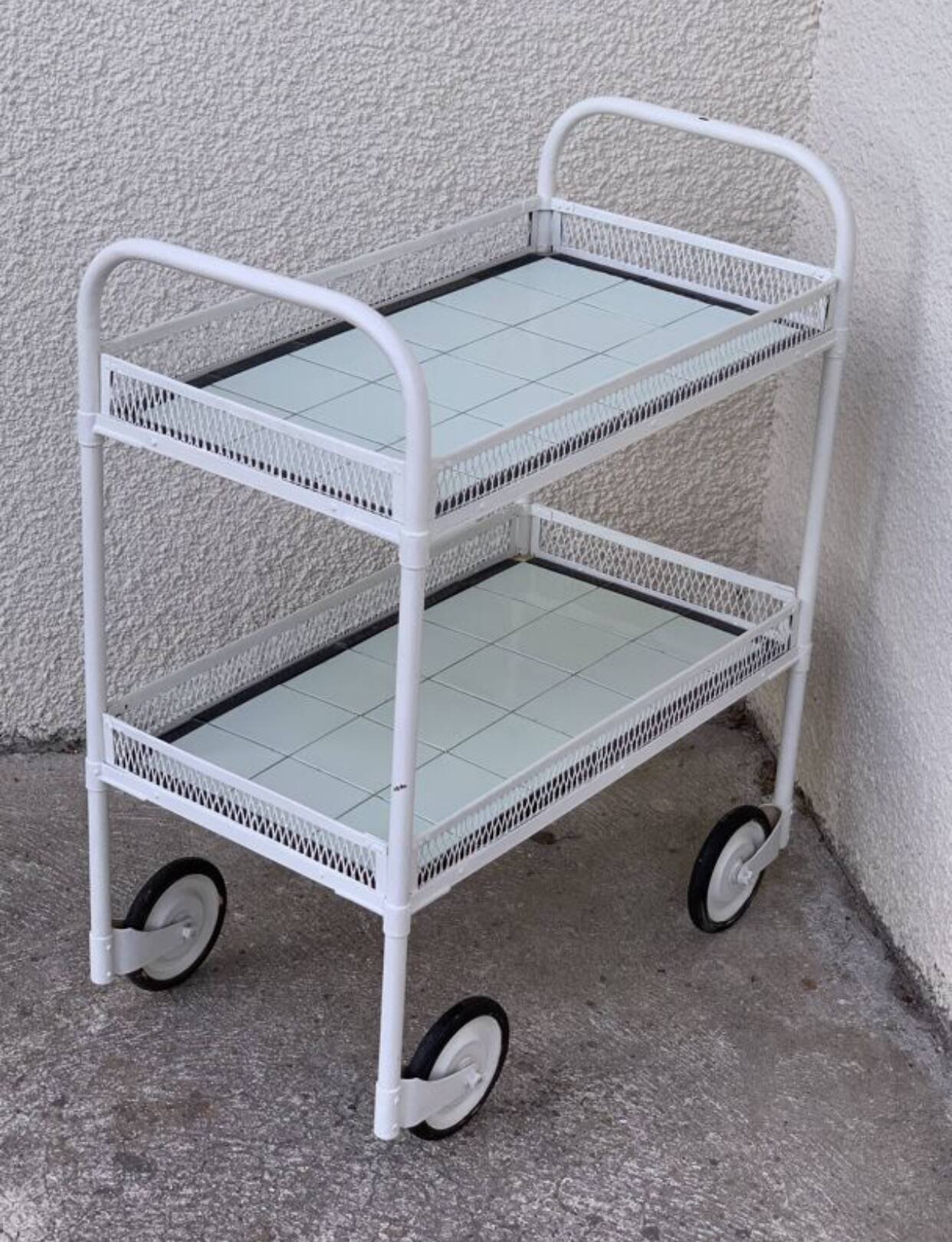 Vintage metal dessert trolley, openwork, 1950s.