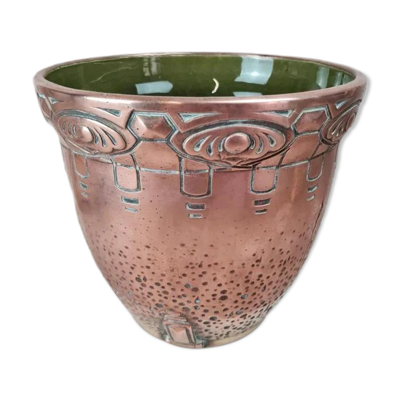 Cache-pot ancien Art Nouveau Gustave De Bruyn Fives-lille �� cuivre galvanoplastie