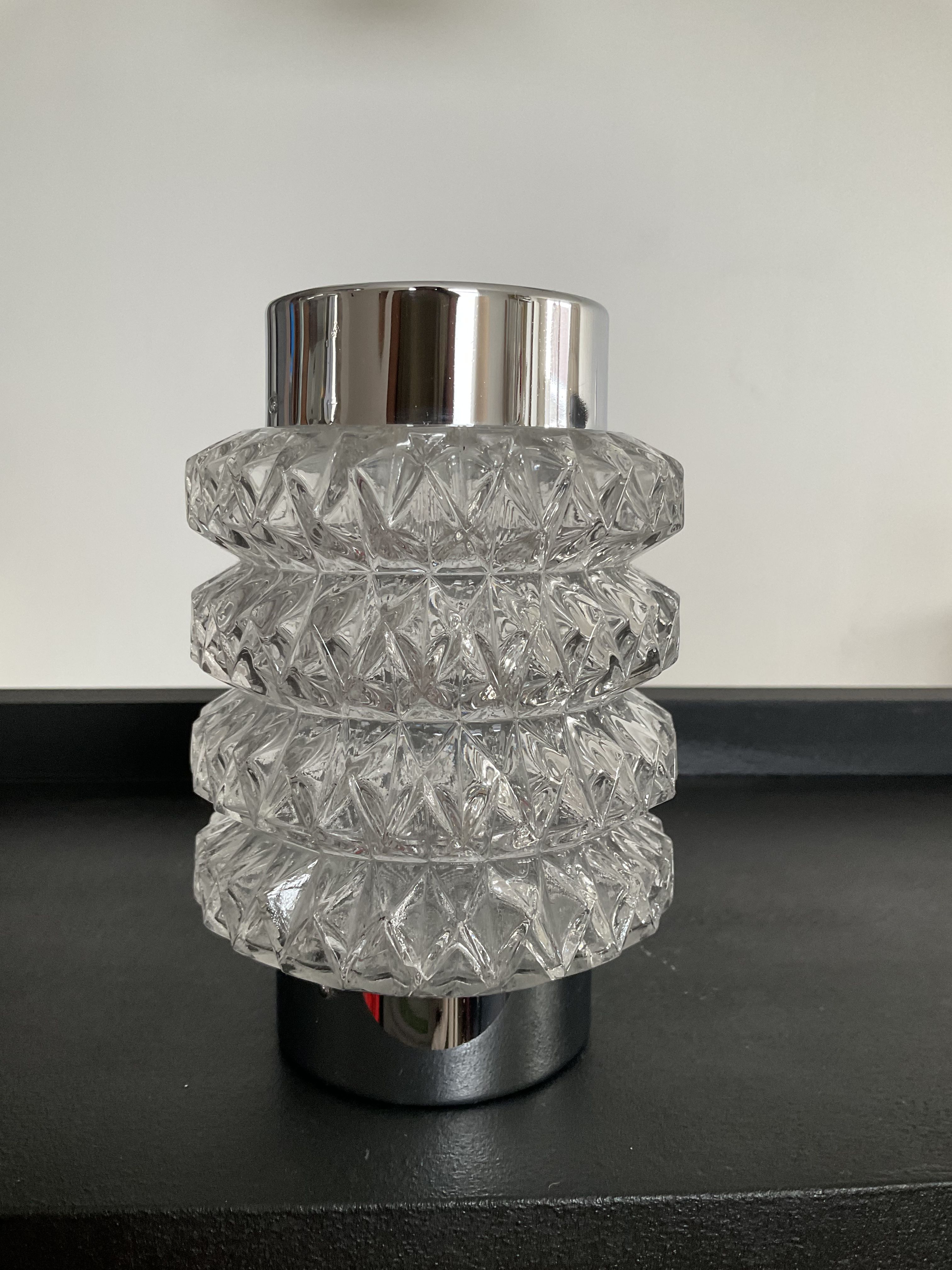Vintage chrome candle holder and molded glass 70s