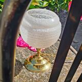 Clichy glass and brass globe lamps