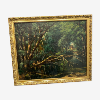 Huile sur toile, paysage d’arbre dans la forêt