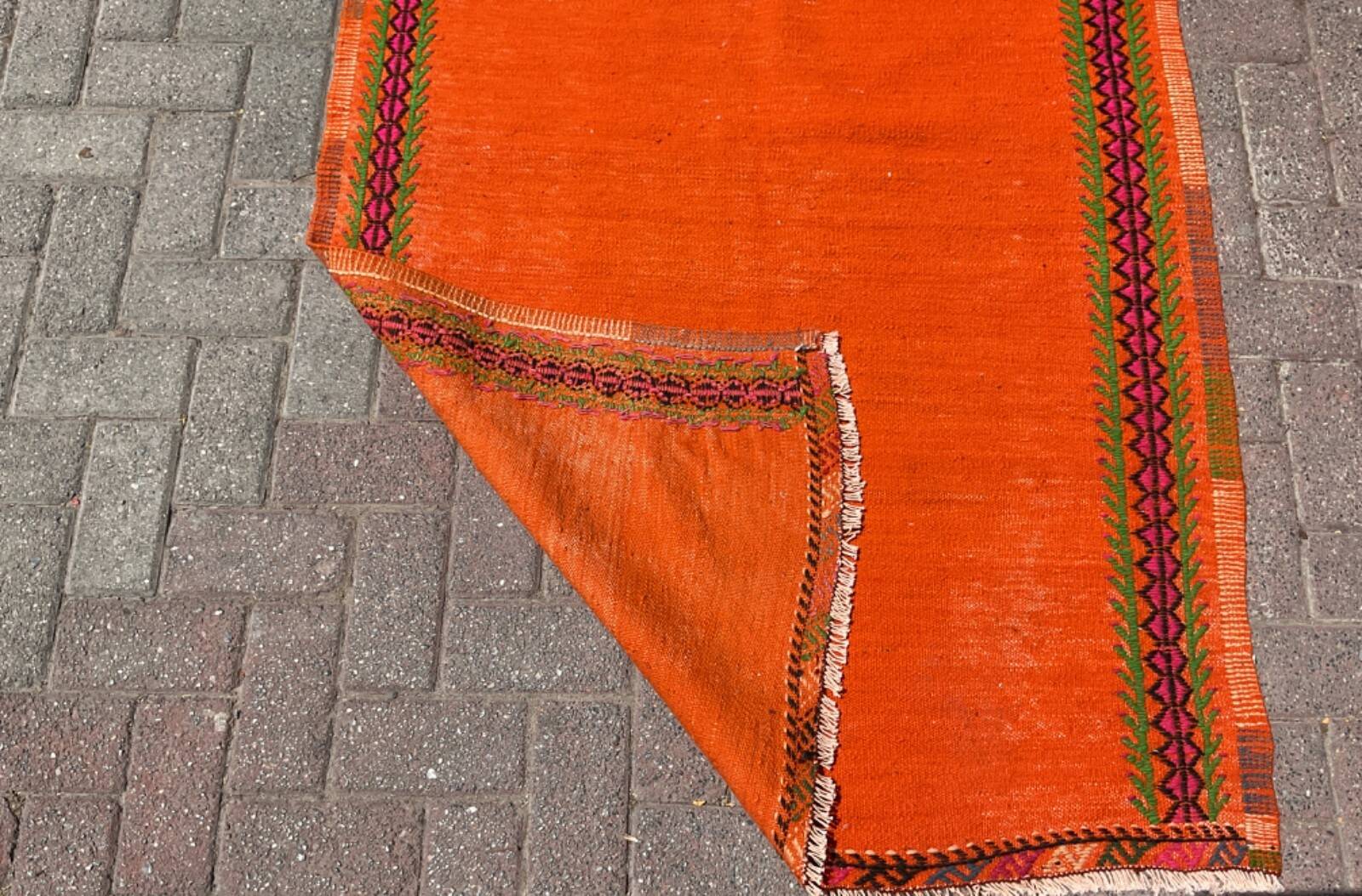 4x6 orange kilim rug, rug for kitchen, Anatolian rug, Kelim carpet