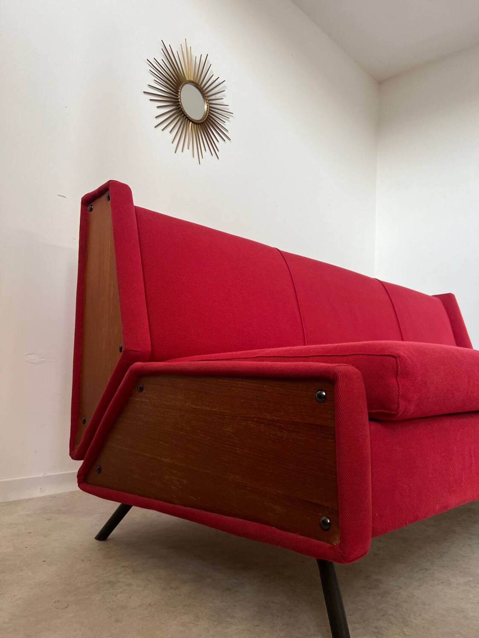 Antique Italian design fabric sofa from the 60s, vintage convertible