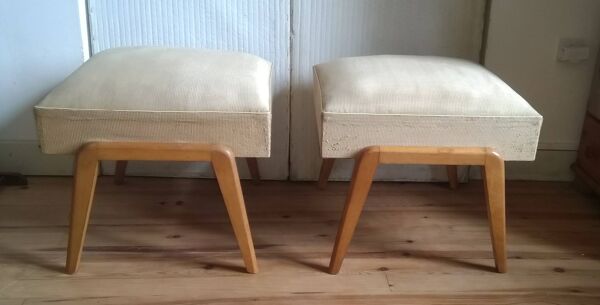 Paire de grands ottoman repose pied pouf vintage année 50