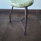 Vintage tripod stool, industrial style wood and metal