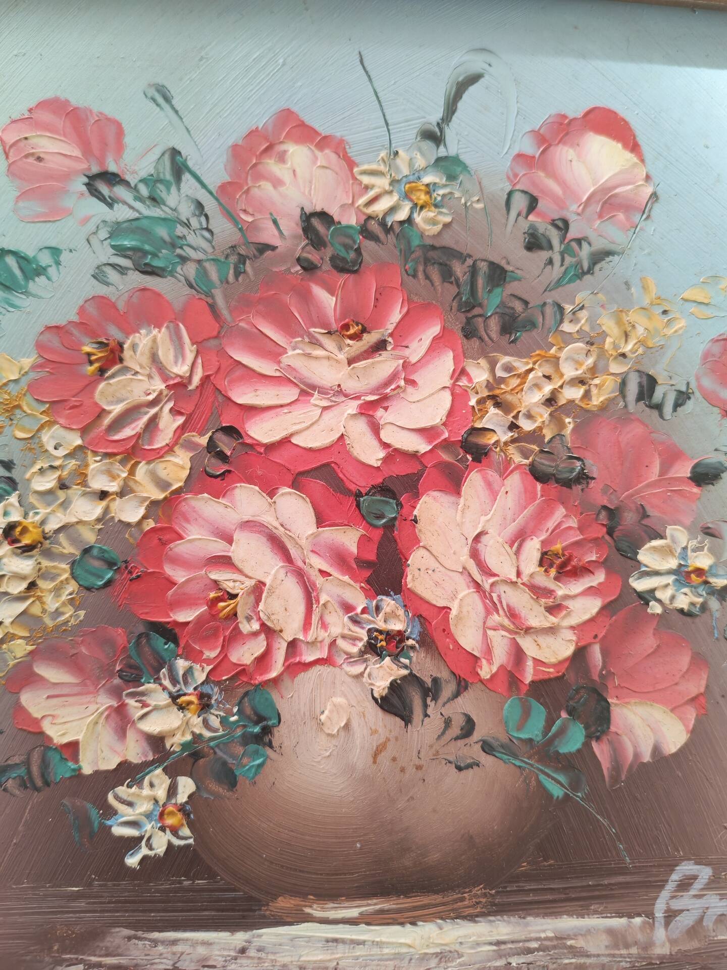 Vintage painting of flowers in a vase