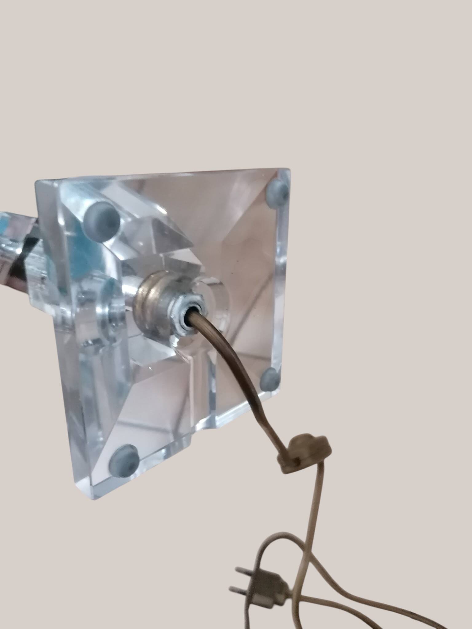 Vintage crystal bedside lamp in modernist / Art Deco / Hollywood style.