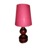 Wooden lamp and red lampshade dark brown wood color in good condition a clogged crack