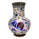 Postmodern Colorful Chinese Jingfa Cloisonné Vase with Brass Base