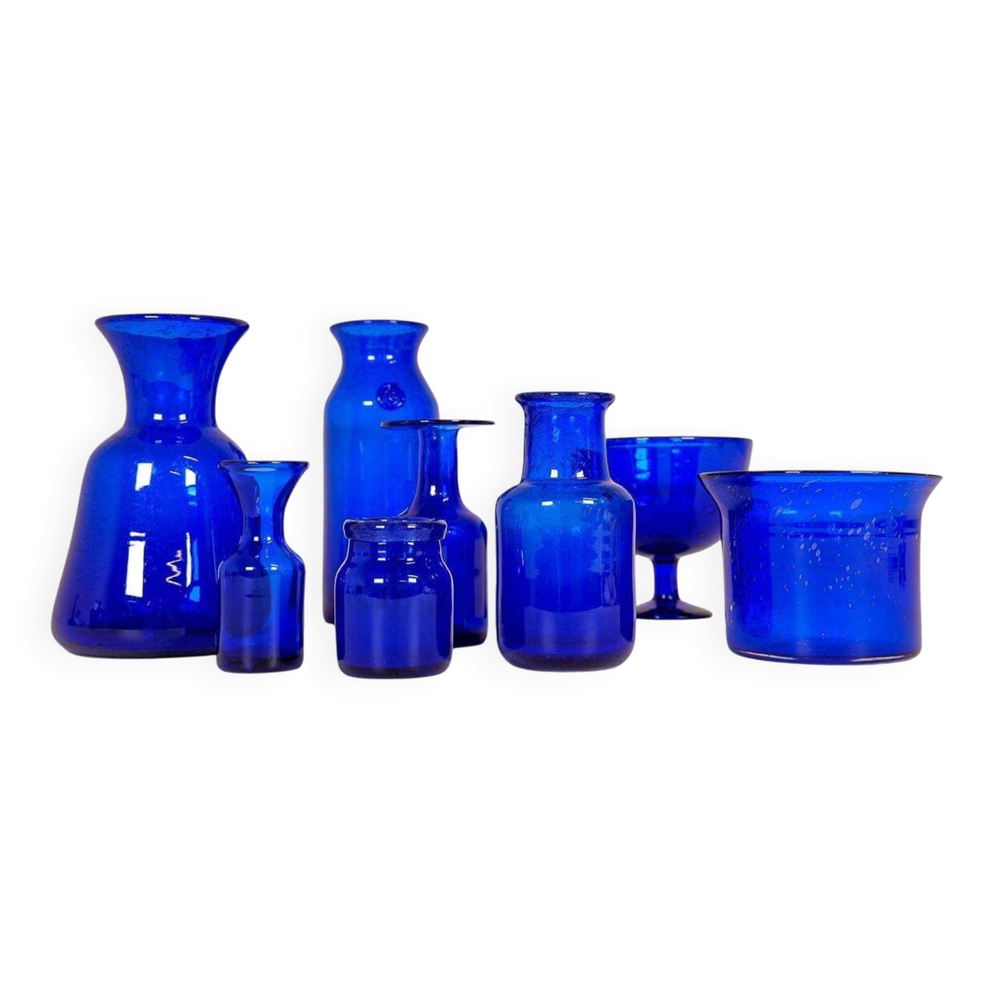 Midcentury collection of eight blue vases by Erik Höglund, Sweden, 1960s.