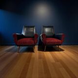 Set of 2 vintage black and red armchairs / armchairs / individual armchairs