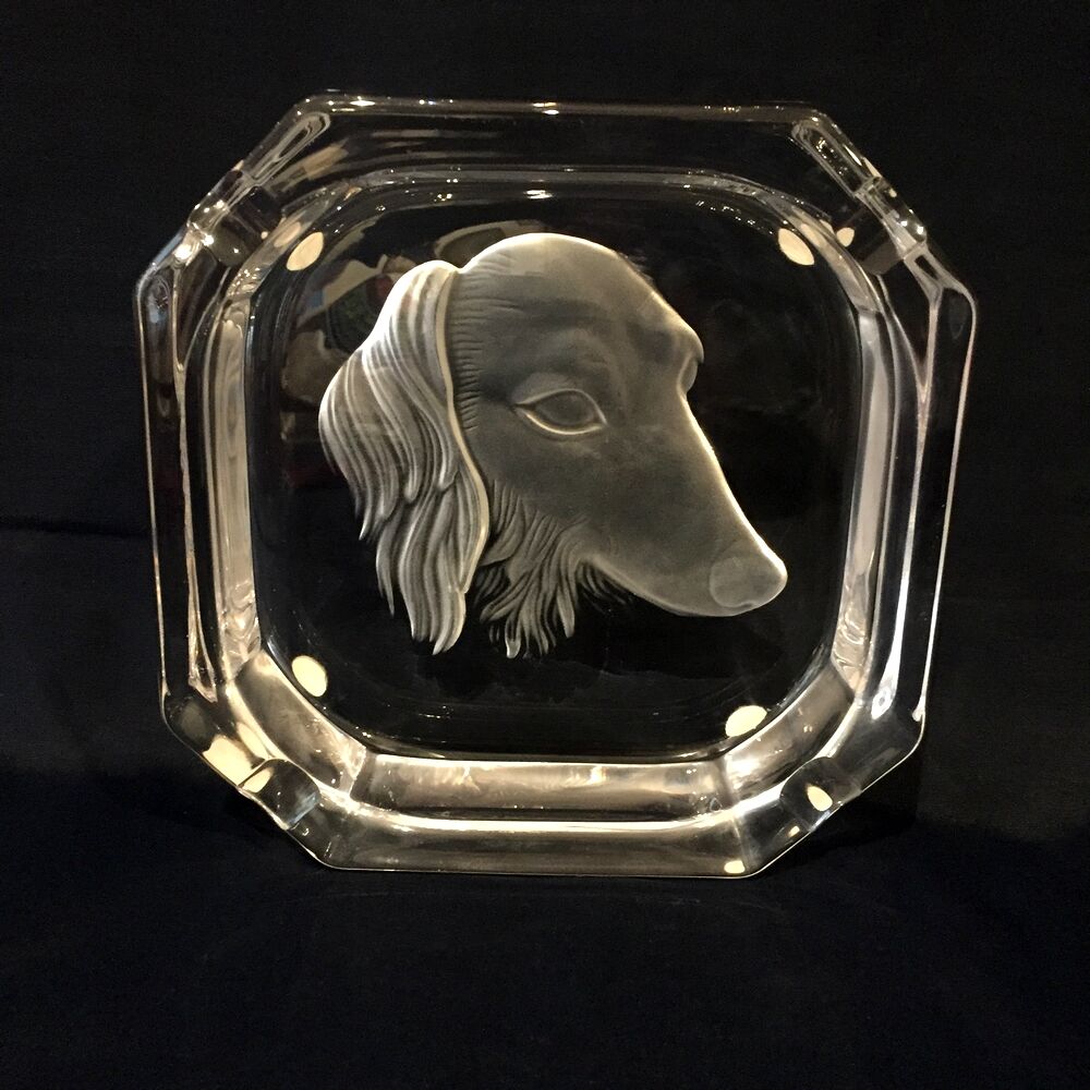 Cendrier en cristal de sevres tête de teckel