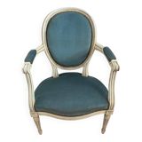 Blue velvet medallion armchair in Louis XVI style