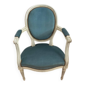 Blue velvet medallion armchair in Louis XVI style