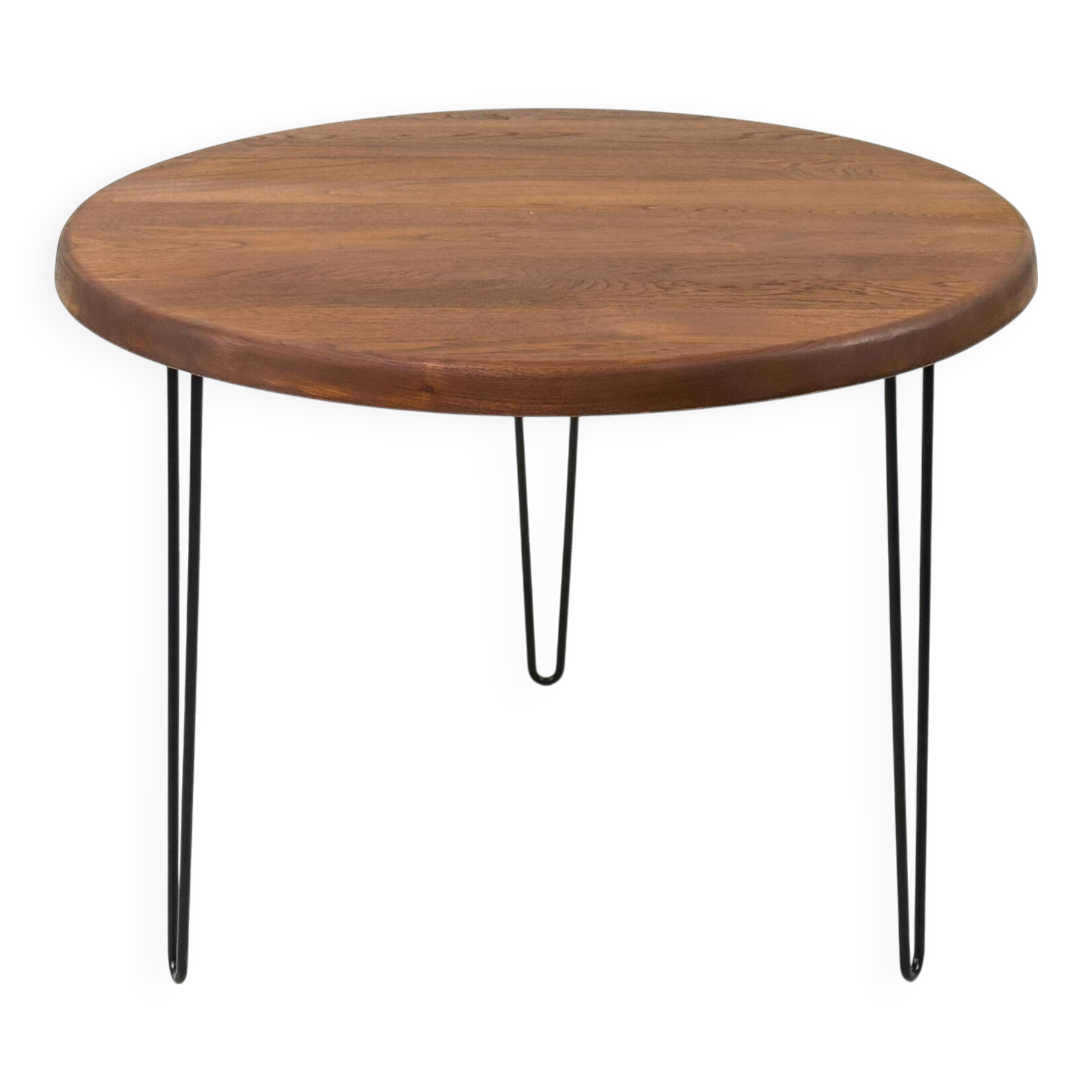 Table à manger ronde en teck avec pieds en acier, 1986