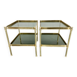 Paire de tables d'appoint ou de chevet en laiton et verre fumé, années 1970