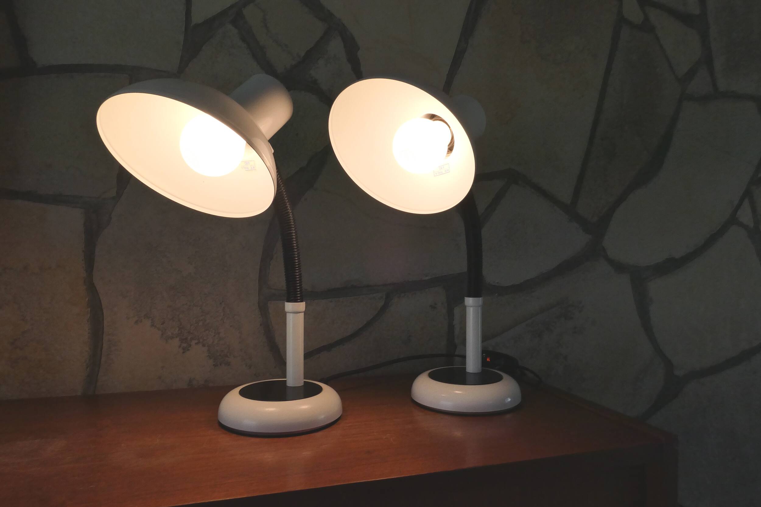 Pair of identical desk or bedside lamps 1970