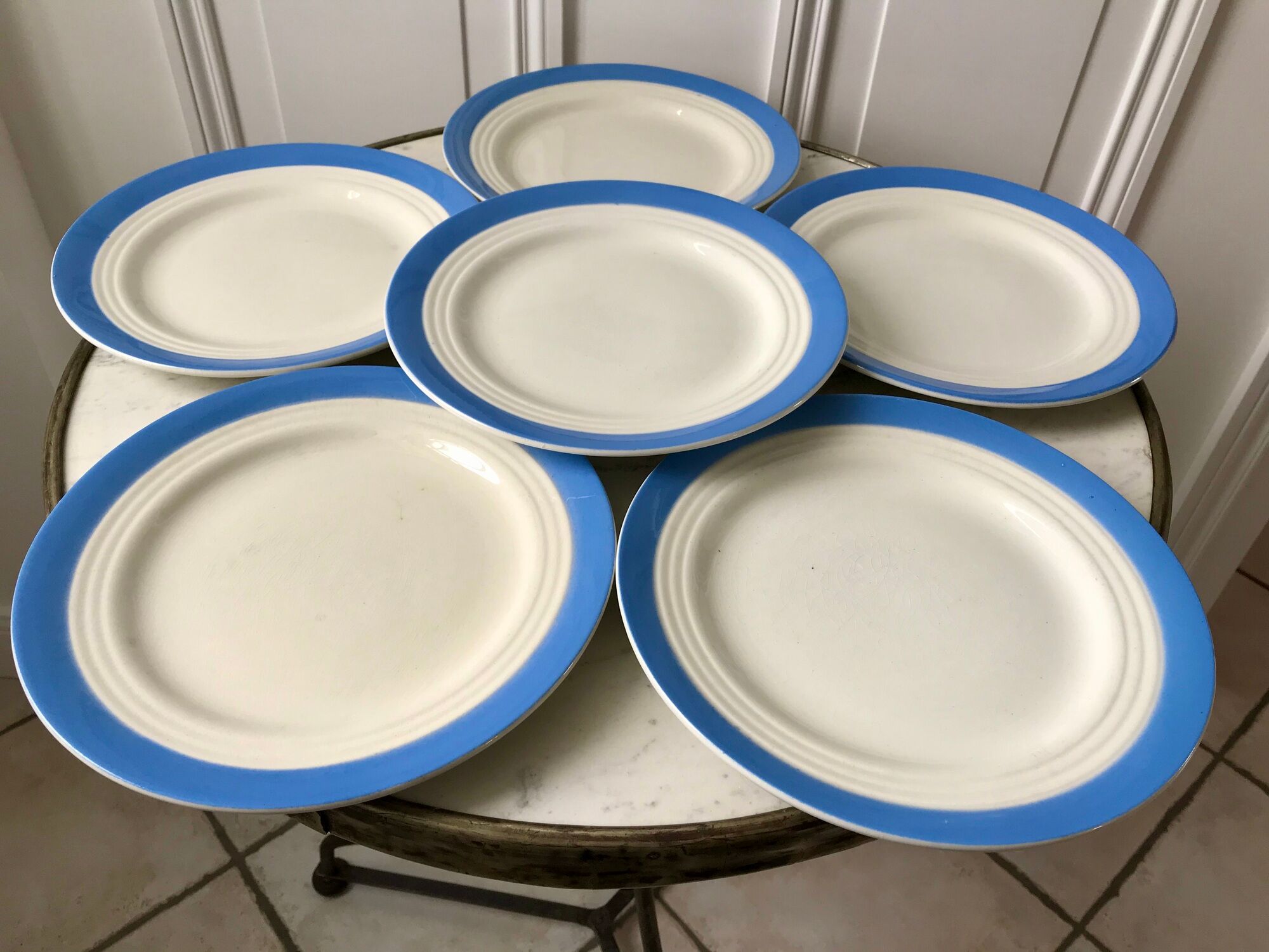 lot of 6 flat plates sky blue Saint-Amand model "Languedoc" 50s