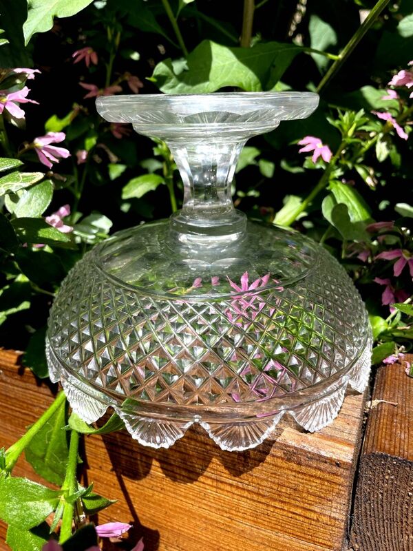 Coupe sur pied en cristal pointe de diamant centre de table vide poche deco