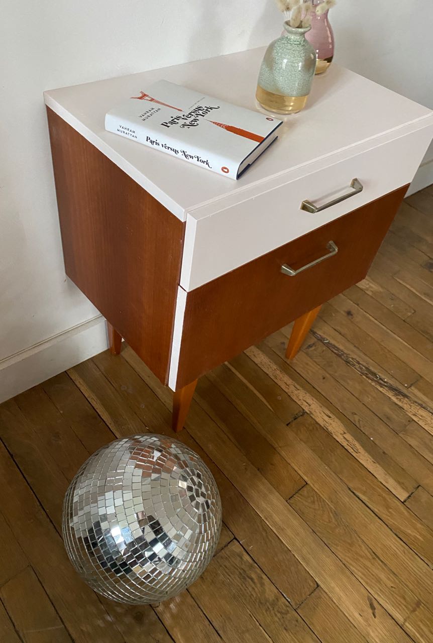 Wooden bedside table and nude