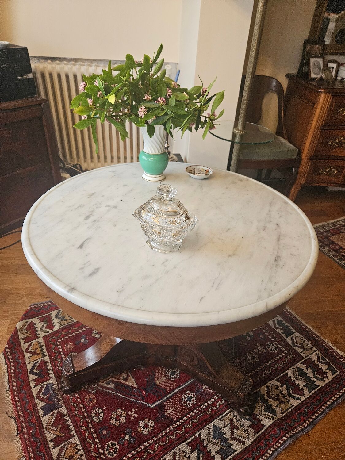 Restoration guéridon in mahogany and marble