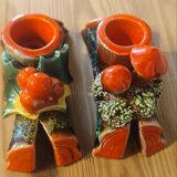 Antique slip ceramic candlesticks