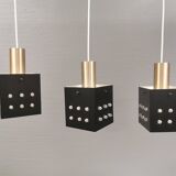 Three older square pendant lamps in Space-Age style, Denmark 1980s