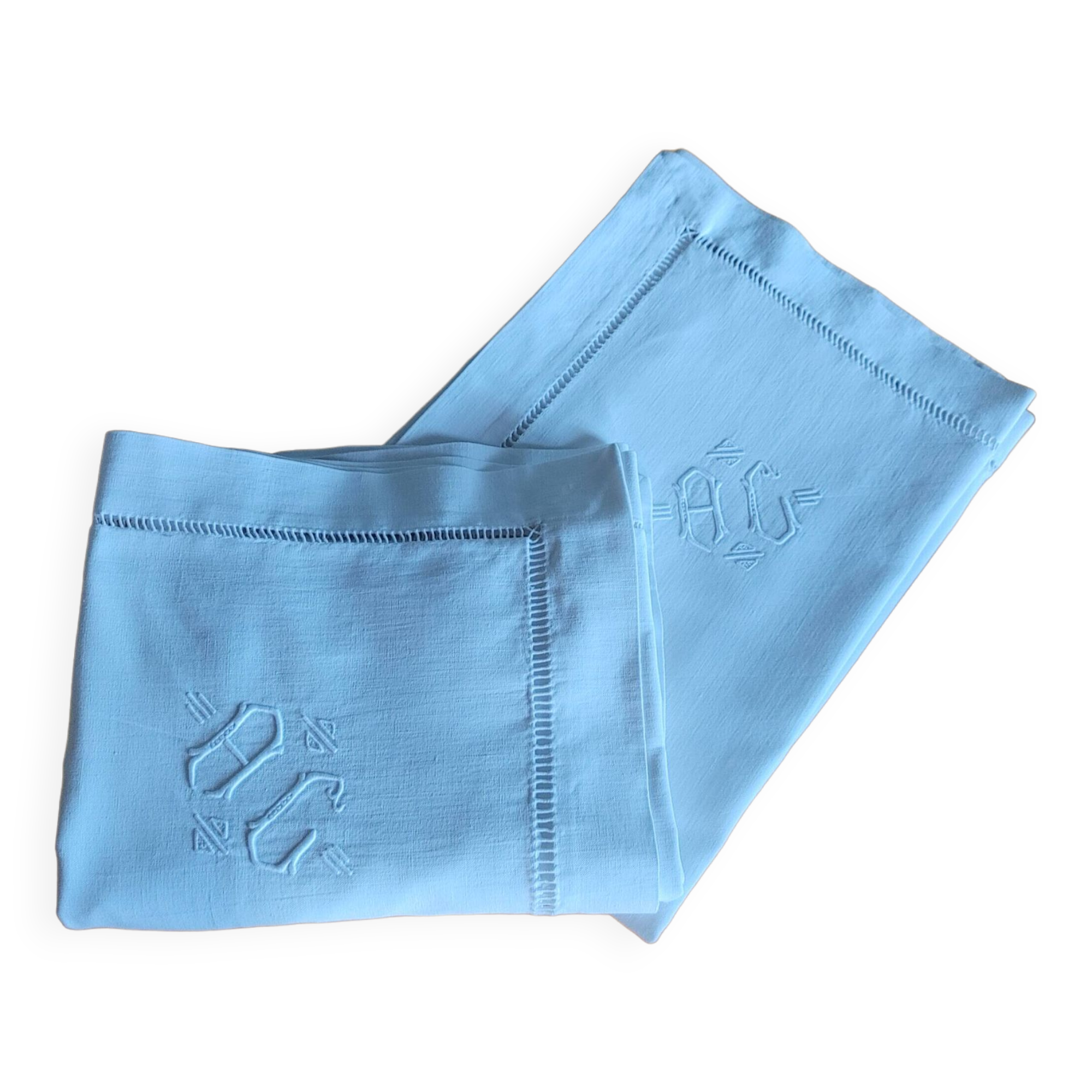 Paire de taies d'oreiller anciennes lin & coton - Monogramme  AC- jamais utilisées