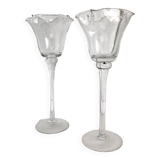 Pair of flower candlesticks on foot
